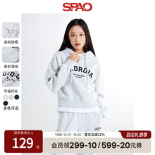 SPAO韩国同款秋冬女士简约时尚休闲印花薄绒连帽卫衣SPMHE4TG40