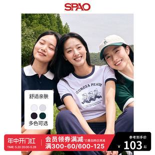 女士时尚 新款 撞色圆领印花T恤SPRPE25G52 2024年夏季 SPAO韩国同款