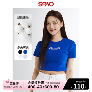 女士时尚 SPAO韩国同款 新款 圆领印花T恤SPRPE24G53 2024年夏季 短款