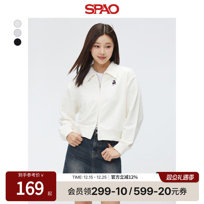 【WOODIE系列】SPAO韩国同款25年春秋女士小熊翻领卫衣