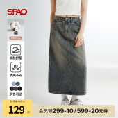 SPAO韩国同款 女士简约复古易搭牛仔半身裙 秋季
