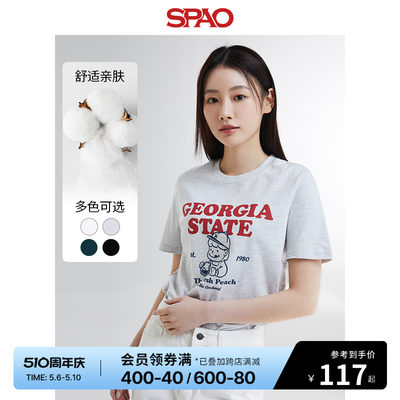 SPAO女士韩版字母纯色印花T恤