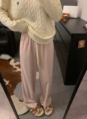 Viiwen秋日糯叽叽 显瘦松紧腰垂感宽松毛巾休闲裤 加厚直筒阔腿裤