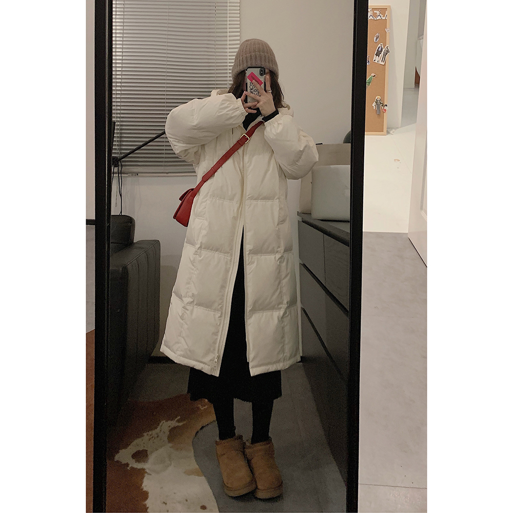 保暖长款连帽显瘦白鸭绒羽绒服