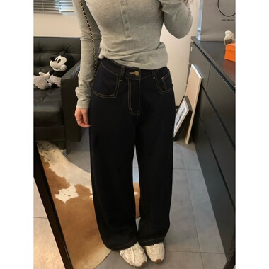 Viiwen 好版型赤耳原牛 不掉色牛仔裤显瘦深蓝色直筒白色阔腿裤韩