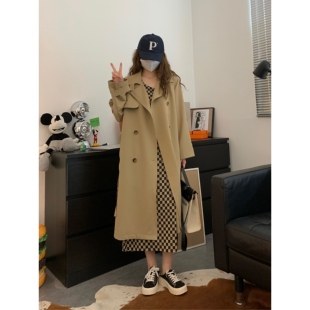 viiiwen 多种穿法 百搭奶茶色棋盘格侧开叉显瘦背心连衣裙