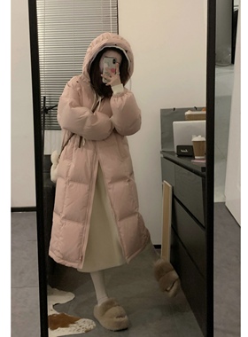 Viiwen 可可爱爱Cute粉 韩系保暖中长款连帽显瘦白鸭绒羽绒服冬季
