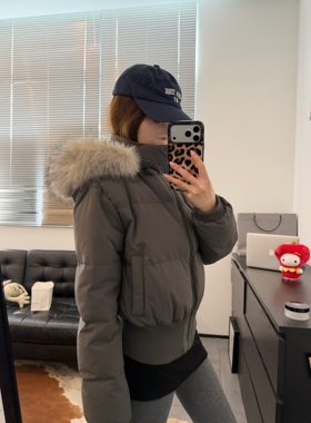 Viiwen 韩系短款大毛领连帽羽绒服 90白鸭绒收腰显瘦加厚保暖外套