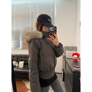 Viiwen 韩系短款大毛领连帽羽绒服 90白鸭绒收腰显瘦加厚保暖外套