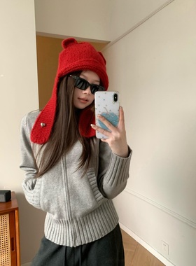 Viiwen 韩系cleanfit 灰色半高领简约立领高克重休闲百搭拉链毛衣