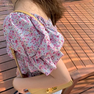 打攬泡泡袖 viiwen 2種穿法 碎花短款 小甜妹 韓系少女短上衣