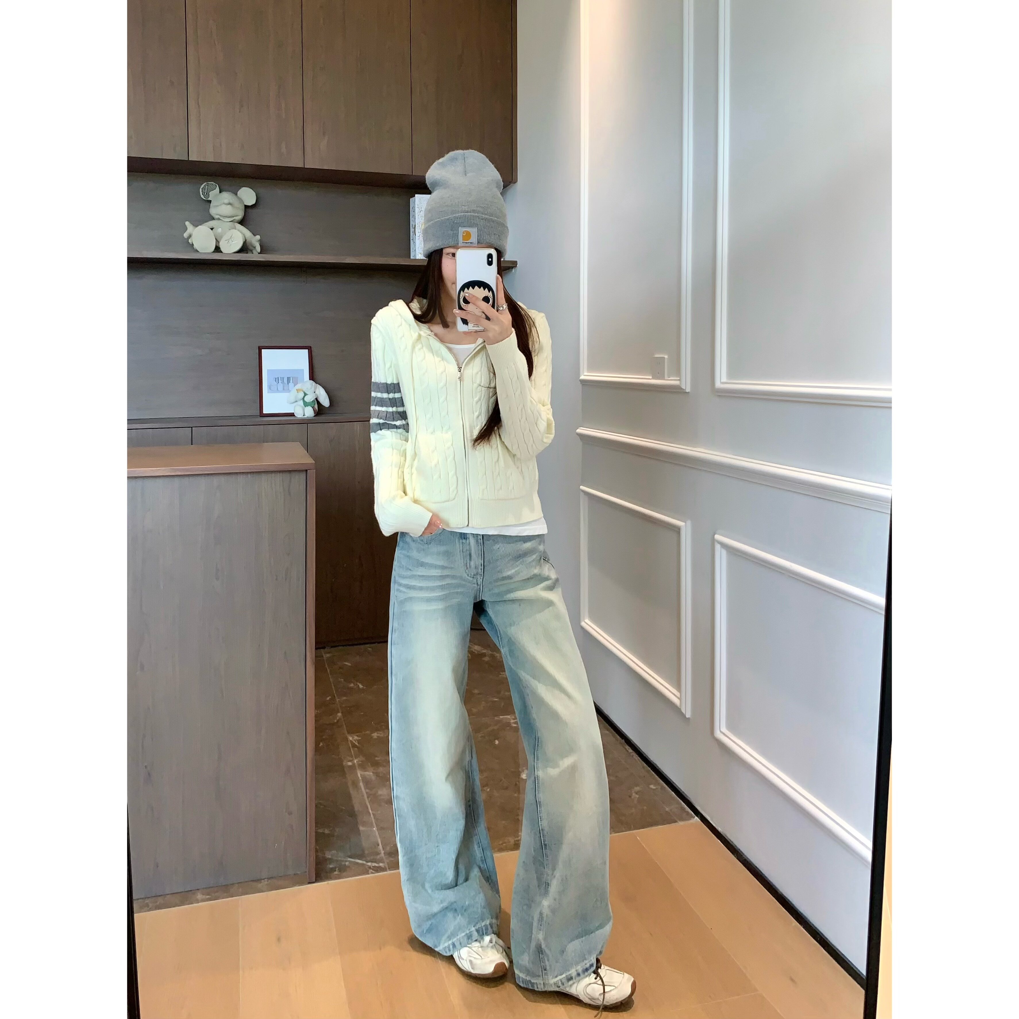 Viiwen 经典tb学院风 麻花连帽减龄柔软拉链毛衣百搭韩系外套