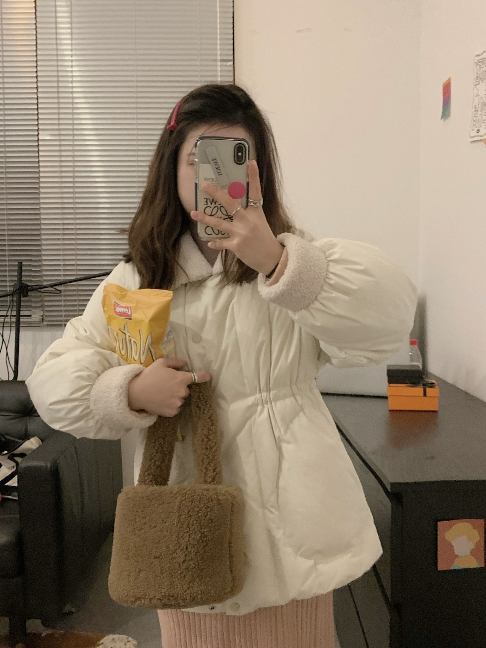 奶fufu可爱羊羔毛短款显瘦羽绒服