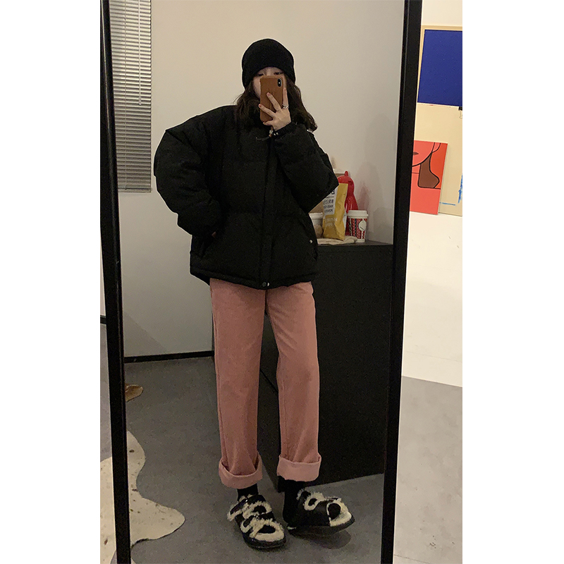 坑条阔腿裤女高腰直筒慵懒