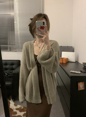 沙茶驼显瘦马海毛宽松慵懒开衫