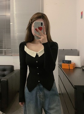 Viiwen 优雅赫本 显瘦方领小香风套头针织衫修身长袖毛衣A4腰打底