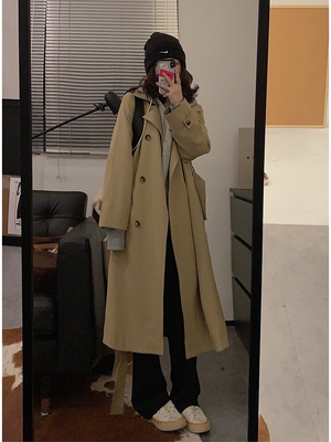 垂感显瘦中长款韩系卡其色风衣