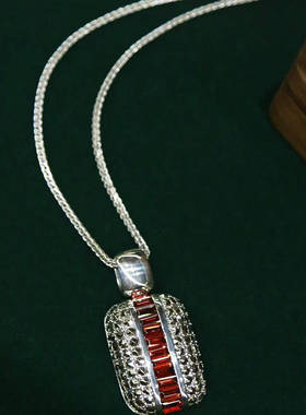 琦凡珠宝英式古典S925银Vintage复古石榴石密镶工艺马克赛石吊坠