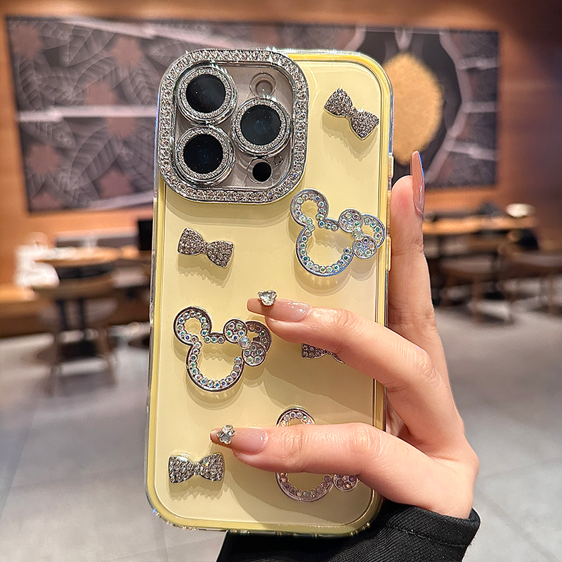 酷图轻奢闪钻蝴蝶结米奇适用苹果16Pro手机壳iphone15promax果冻纯色新款13女11全包镜头14pm防摔网红日韩16