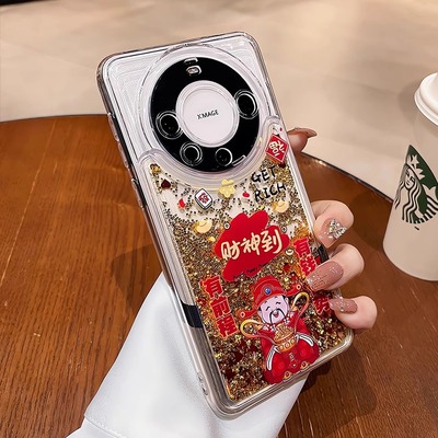 适用华为mate70pro手机壳流沙mate60新年过年m50透明40财神爷30新款高级感Pura70全包镜头pro+蛇年外壳保护套
