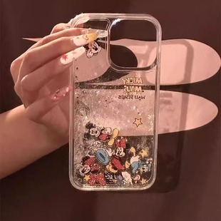 适用苹果16pro手机壳女款13个性闪粉米奇米妮iphone14promax保护套卡通plus透明15pro全包防摔12新款可爱11男