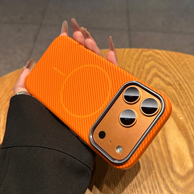 凯夫拉碳纤维纹适用苹果17promax手机壳新款星宇橙iphone16保护套磁吸15pro全包防摔13小众高级感14简约Air男