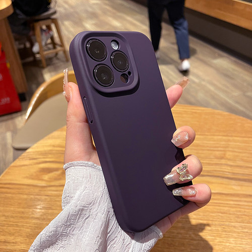 酷图适用苹果15promax液态硅胶手机壳iphone14镜头全包超薄保护套plus简约纯色肤感13pm网红男女12情侣暗紫色