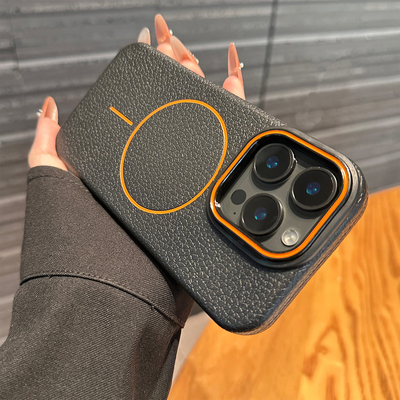 酷图荔枝皮纹适用苹果16promax细磁吸圈手机壳iPhone15pro磨砂防滑14pm超薄全包ip13皮质保护套12/11男女防摔