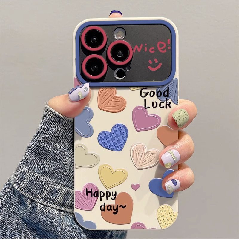 酷图适用苹果15promax清新爱心手机壳iphone14高级感