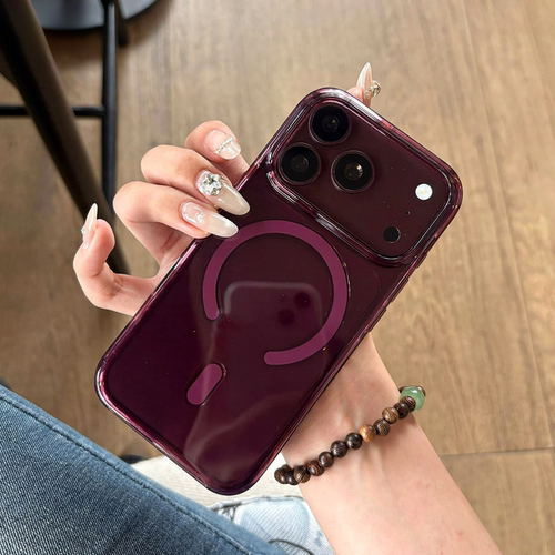适用苹果18promax手机壳勃艮第红iphone17pro透明磁吸16pro保护套超火15高级感简约全包防摔pm超好看外壳女款