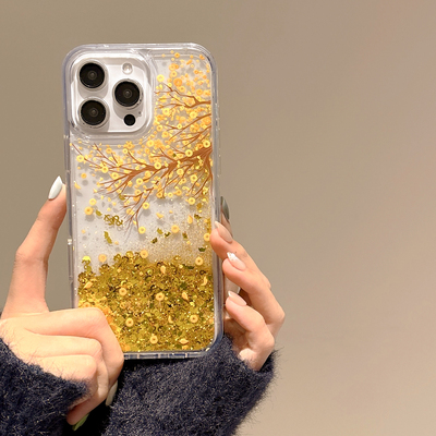 酷图适用苹果16promax手机壳新年款iphone14保护套流沙摇钱树15Pro全包透明13高级感12蛇年喜庆11超火男女16