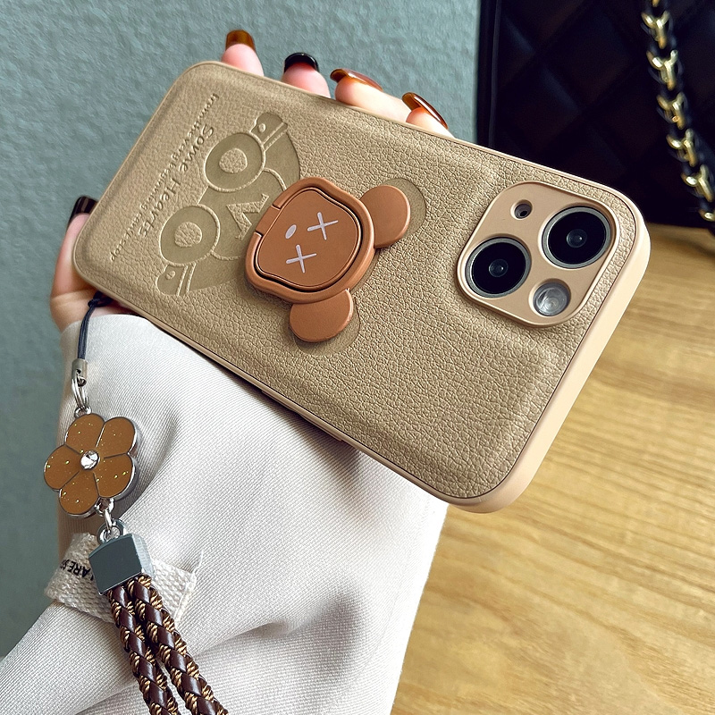 潮牌暴力熊带支架挂绳苹果软壳