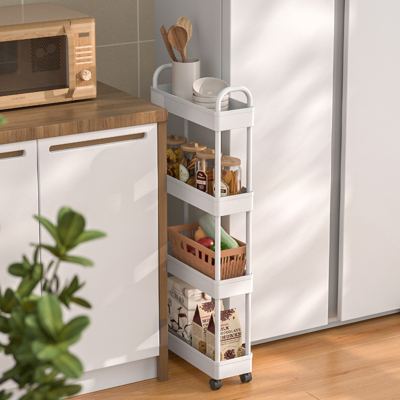 欧润哲白色PP四层窄款置物推车