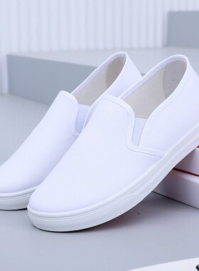 白色鞋老北京布鞋男女士大码纯色小白鞋软底体操鞋晨练纯白护士鞋