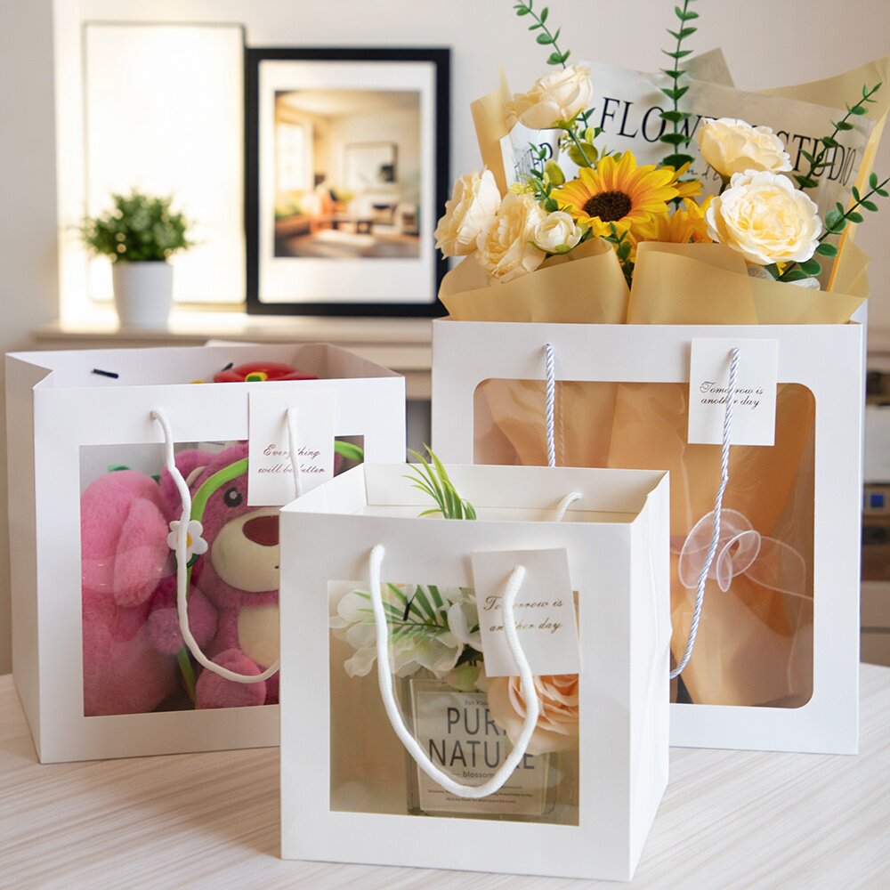 生日节日情人节送女朋友鲜花花束手提袋礼品礼盒正方形包装礼袋