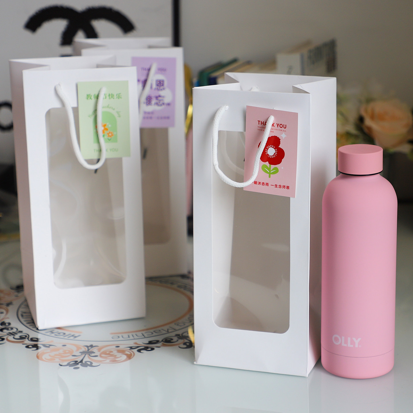 教师节保温杯水杯礼品袋手提纸袋图片