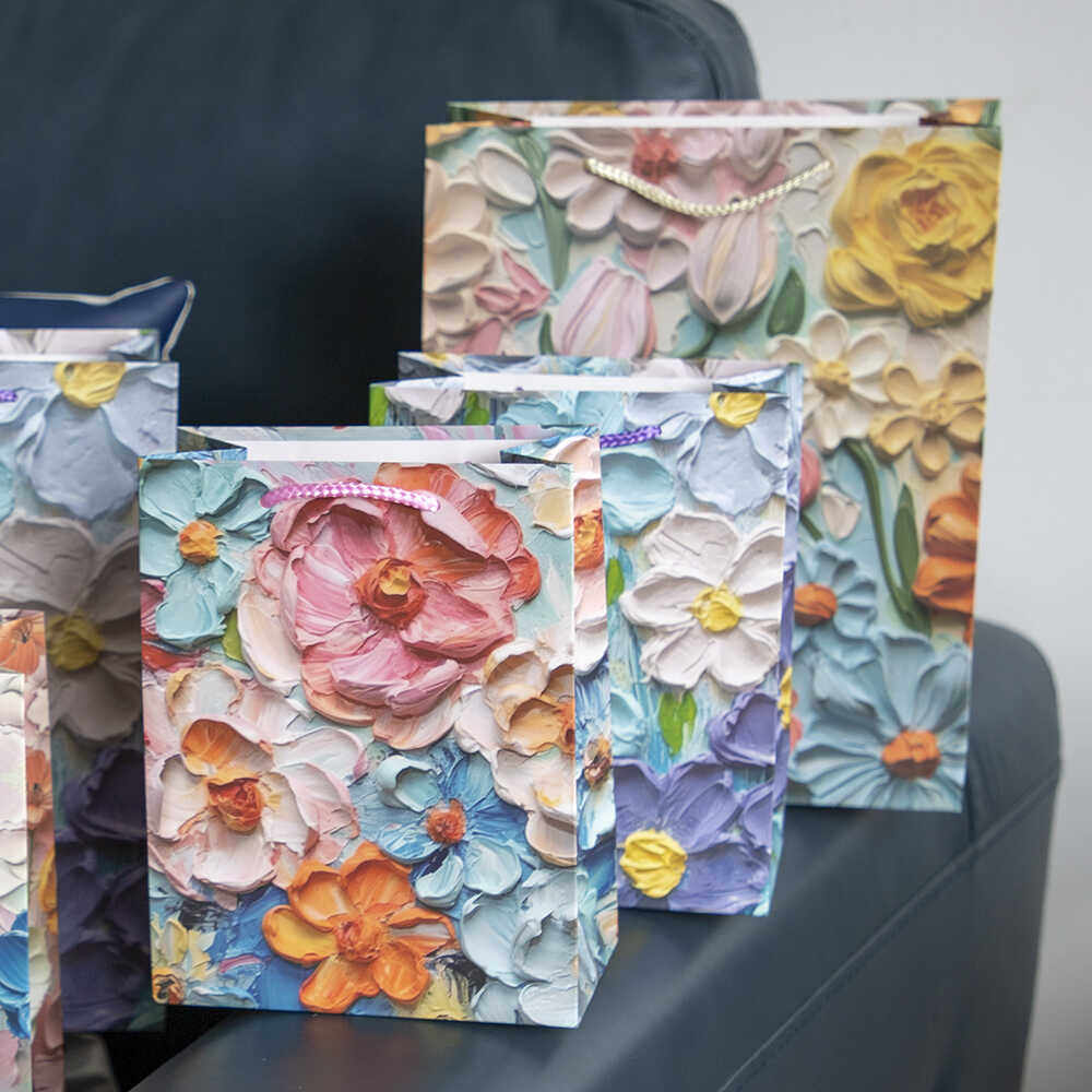 创意油画礼品袋手提纸袋生日节日礼物袋情人节伴手礼袋花束纸袋子