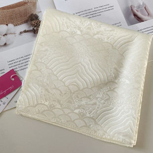 100%桑蚕丝真丝手帕男士西服口袋巾擦脸巾白色丝绸提花方形手绢女