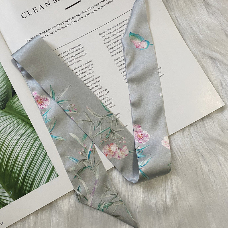 真丝素绉缎短飘带 双层桑蚕丝印花包包手柄丝巾绑包丝带2025新款