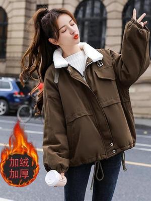 短款加绒加厚外套女2025年秋冬季新款爆款大码胖mm棉服工装派克服