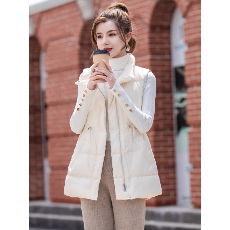 羽绒马甲女2025秋冬新款收腰背心白鸭绒外穿马夹坎肩中长款外套潮