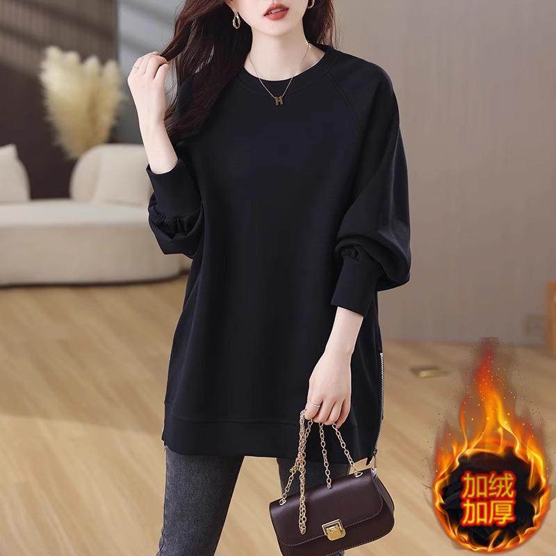 中长款卫衣女遮屁股加绒加厚秋冬季2025新款爆款时尚洋气大码上衣