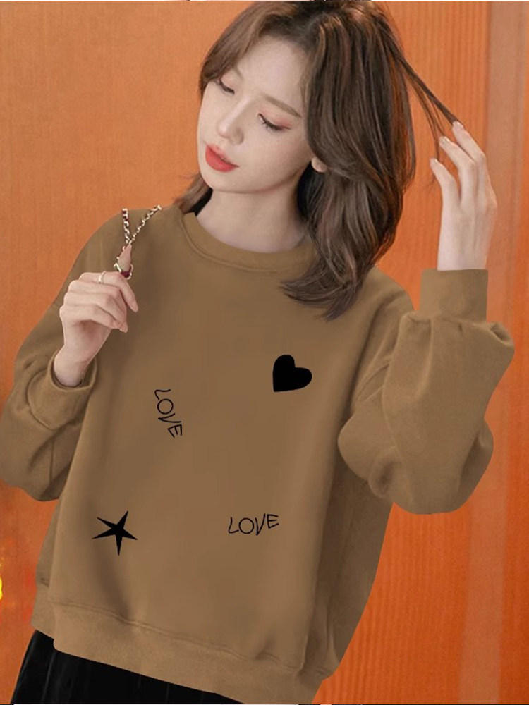 覆古圆领加绒加厚卫衣女2025秋冬新款宽松显瘦短款小个子长袖上衣