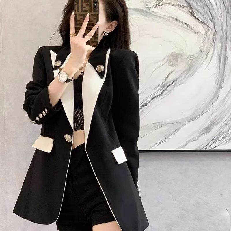 欧洲站撞色拼接西装外套女2026春秋新款高级感时尚气质设计感修身