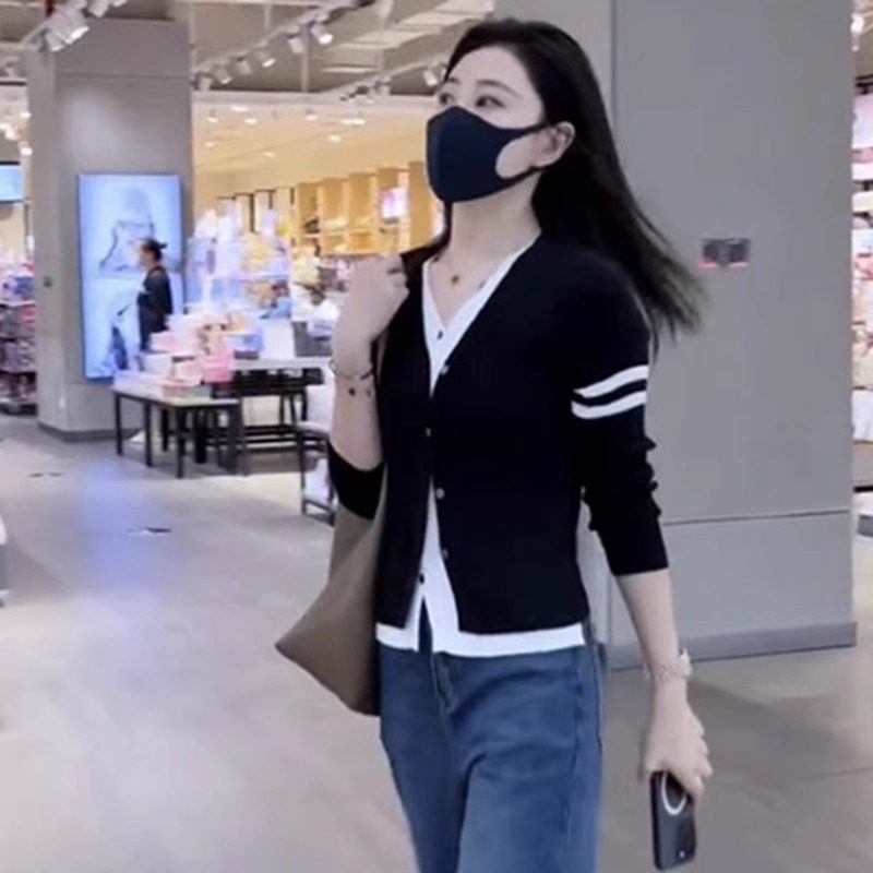 2025秋季新款开衫针织毛衣T恤女外穿显瘦慵懒风假两件长袖上衣
