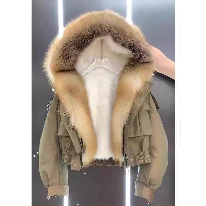 大码港风大毛领派克服女2025年冬季新款减龄加绒加厚棉衣棉服外套