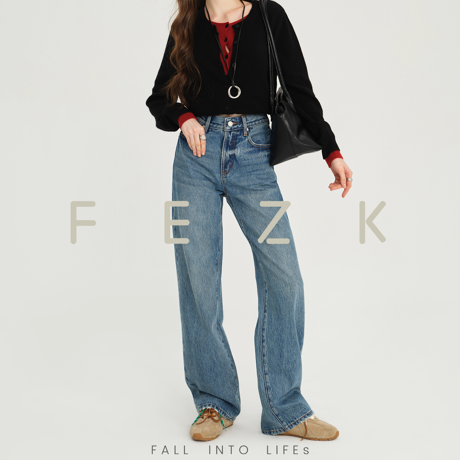 垂感高腰直筒拖地宽松阔腿长裤