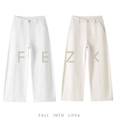 FEZK Explore•棉仿麻肌理牛仔面料 前中分割设计8分弯刀裤FS027