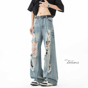 2026夏装新款重磅美式水洗牛仔裤男款cleanfit破洞直筒休闲长裤子