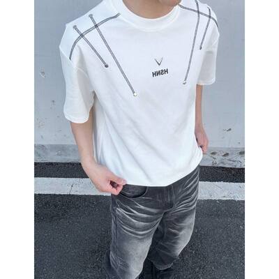 美式潮流哈苏线短袖上衣新款T恤时尚百搭男士休闲衬衫夏季打底衫